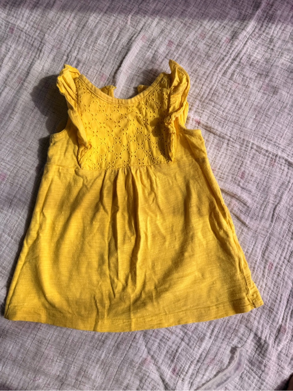 Girls Yellow Eyelet Flutter Sleeve Top